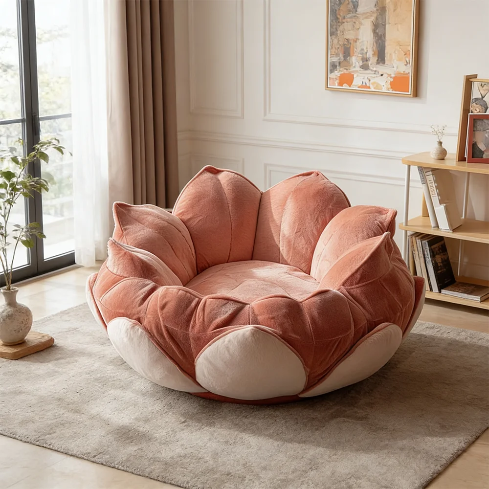 Modern flower-shaped lazy bean bag sofa chair velvet rotating lotus leisure chair