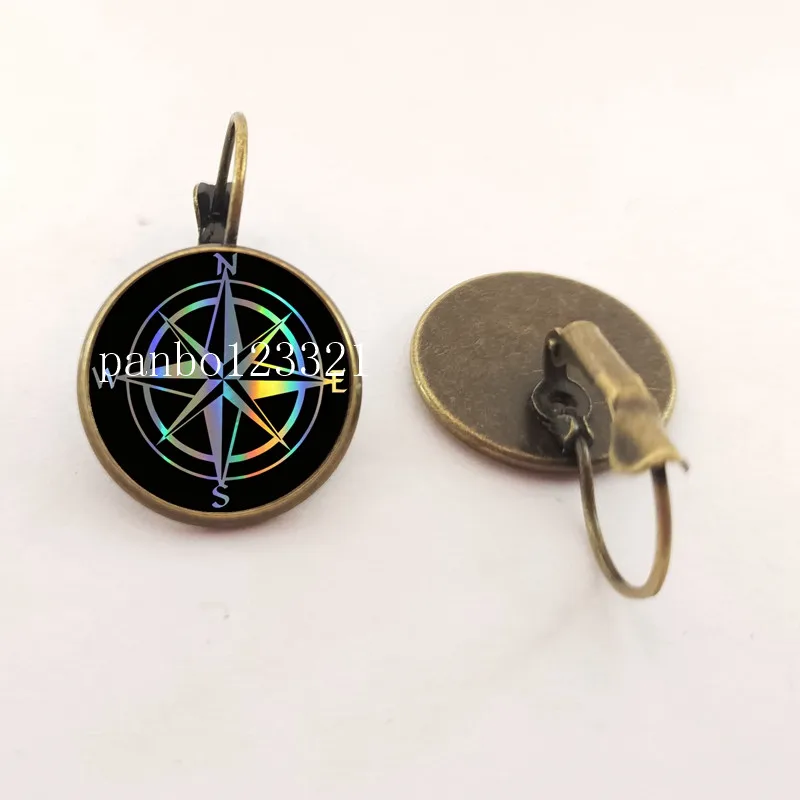 Classic Black Compass Earrings Compass Measuring Mountain Peak Earrings Jewelry Glass Cabochon Earring Column