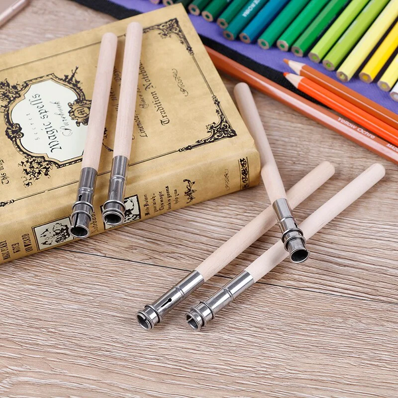 5Pcs Pencil Extender Adjustable Wooden Lengthener Holder Painting Drawing Tool