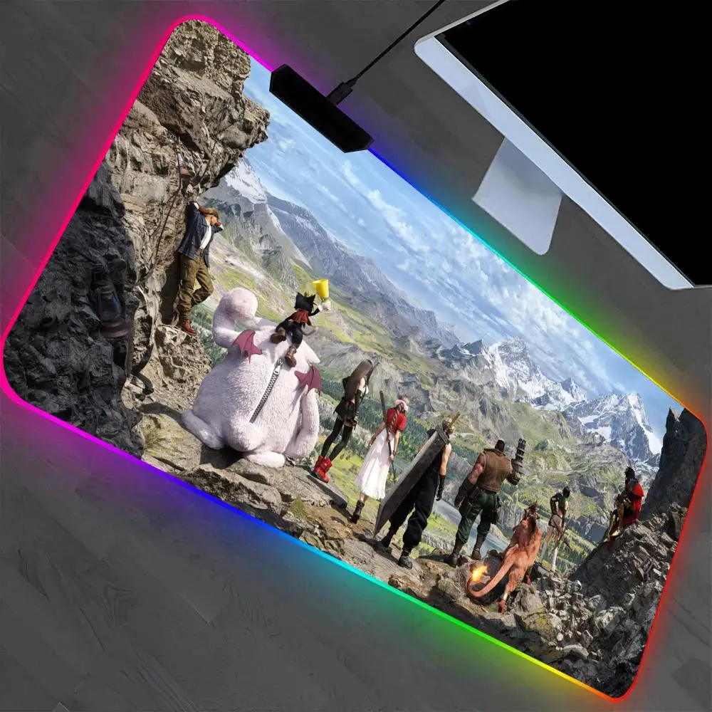 

Коврик для мыши FINAL FANTASY VII REBIRTH, коврик для ноутбука, игровой коврик для мыши RGB в стиле аниме с подсветкой, геймерская девушка, мультяшные настольные коврики, настольный коврик