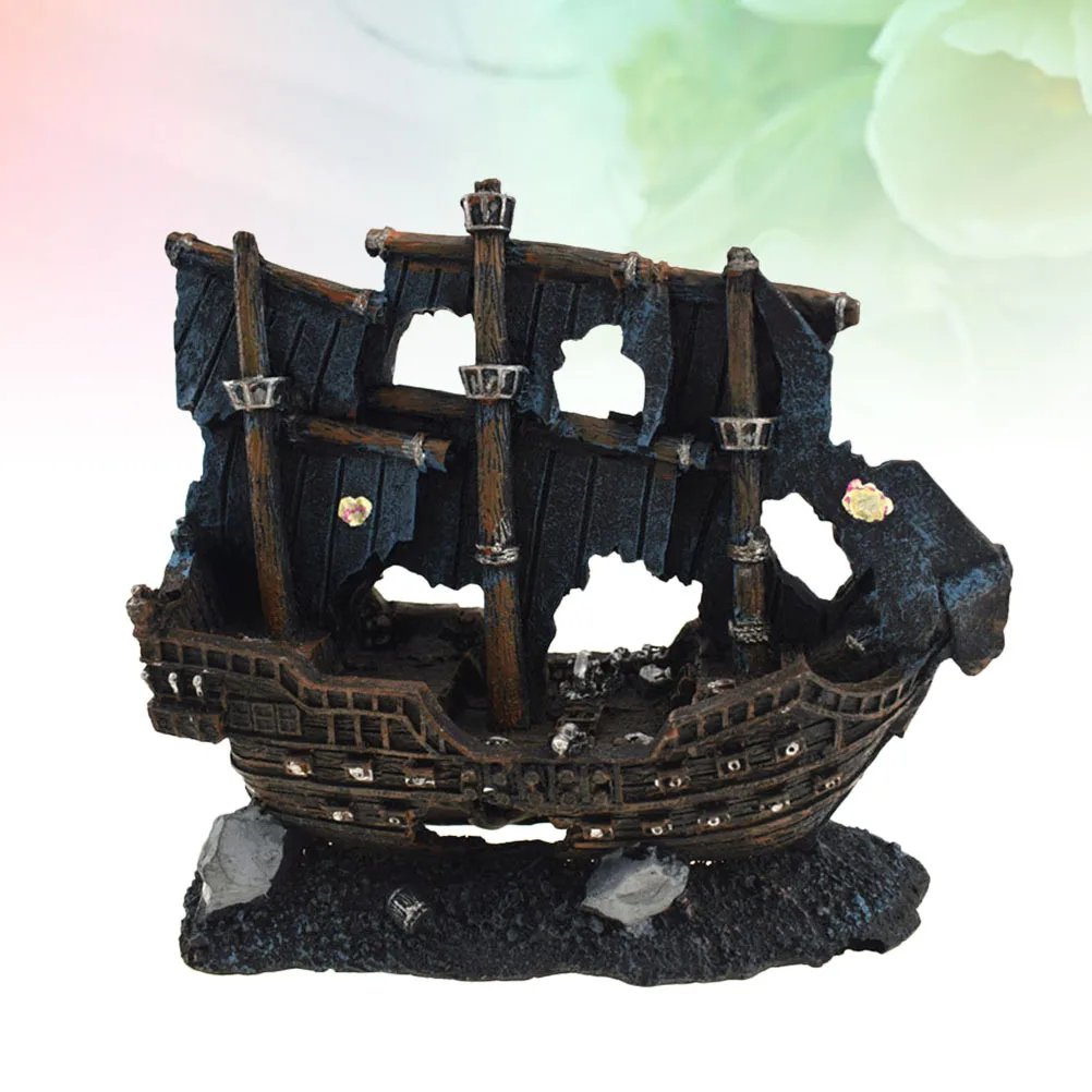

Artificial Sunken Ship Aquarium Decoration Resin Broken Ship Fish Tank Ornament Landscape for Fresh Salt Water