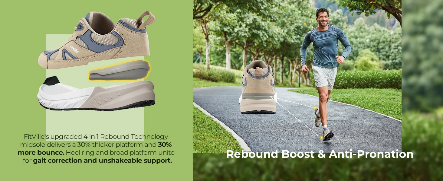 Fitville Walkingschuhe Extra Breite Casual Herren-Sneaker mit Gewölbestütze Sportschuhe für Männer zur Linderung von Plantarfasziitis – Detail 9