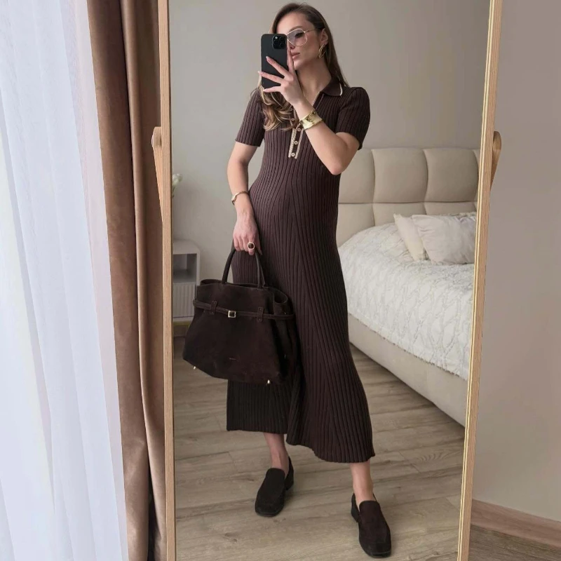

Tsiisd Women's Ribbed Knit Maxi Dress V Neck Contrast Premium Elegant Commute Fashion Party Evening Gala Dress Female Dress New
