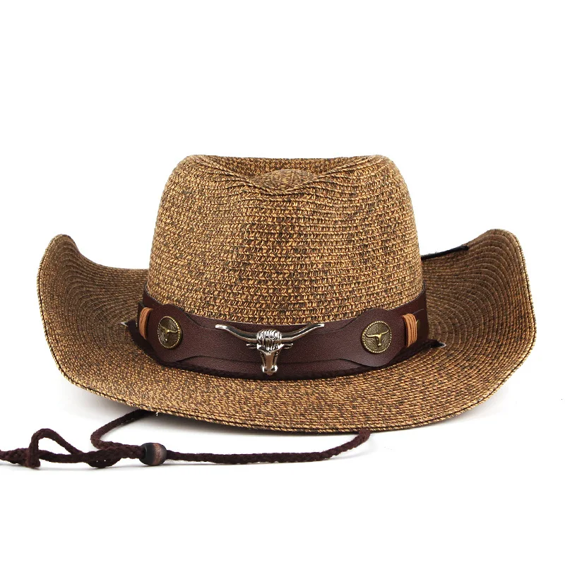 Mixed-color Straw Hat, European And American Western Cowboy Straw Hat, Outdoor Sunshade Hat