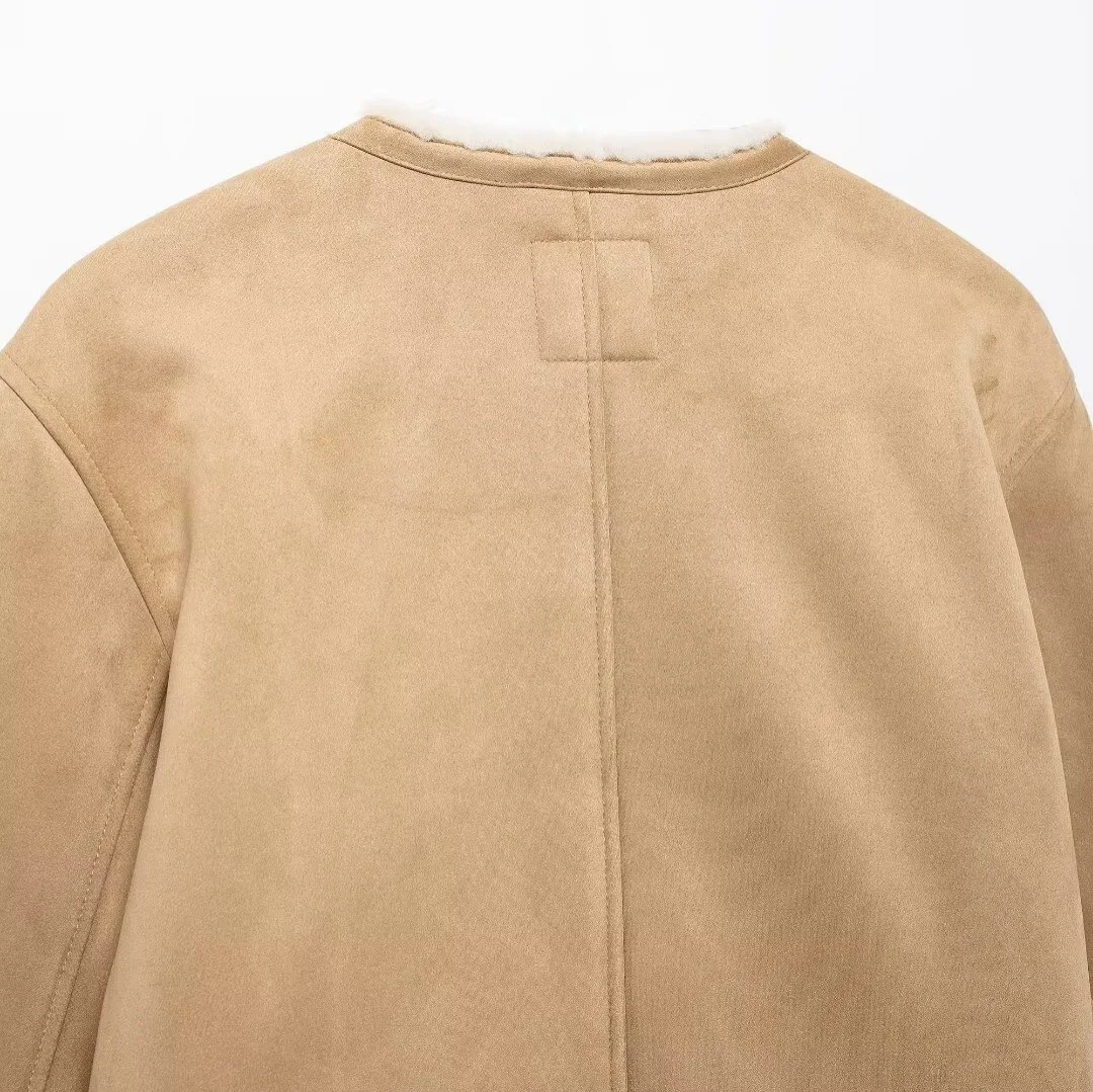 For Women Comfortable Casual Street Style Polyester Fabric Long Sleeve Fashionable Golden Button Double-Sided Jacket Outerwear