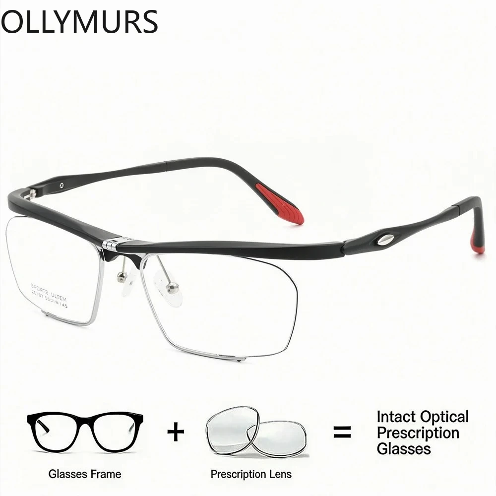 OLLYMURS Unisex Sports Photochromism Prescription Myopia Eyeglasses Anti-slip Optical Eyewear  Glasses 180 Flip Up Semi-rimless