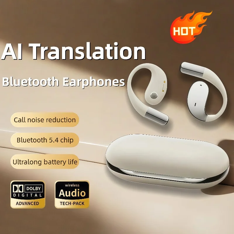 Q39Wireless AI RealTime Translation Headphones 140Languages Instant Voice Translator Earbuds Ear Hook Noise Cancelling Headphone