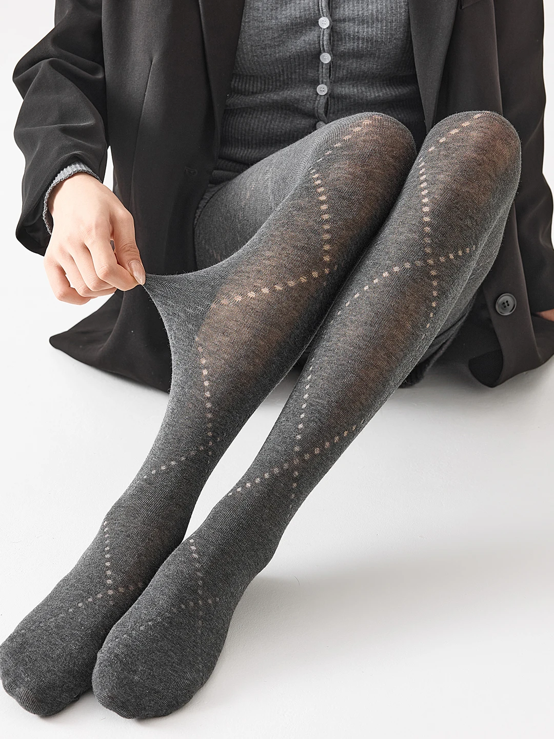 Grey Hollow out Tights Women's Autumn New Style Micro Pressure Slimming Outdoor Wearable Base Layer Socks Sexy Stockings