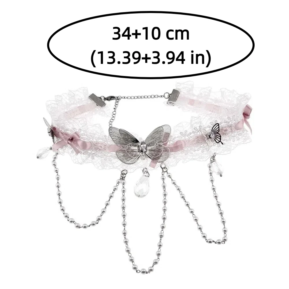 كريستال مقوس دانتيل المختنق اللؤلؤ شرابة لوليتا حجر الراين قلادة قلادة الترقوة سلسلة المرأة الرقبة مجوهرات فراشة قلادة #5