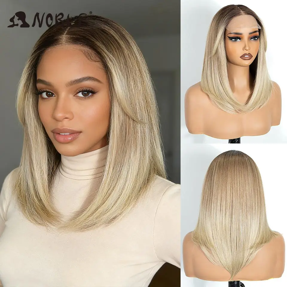 

Синтетический парик NOBLE 18 дюймов, 6X4, с кружевной передней частью, омбре, пепельно-русый, боб, термостойкий, без клея, для повседневного ношения, для чернокожих и белых женщин