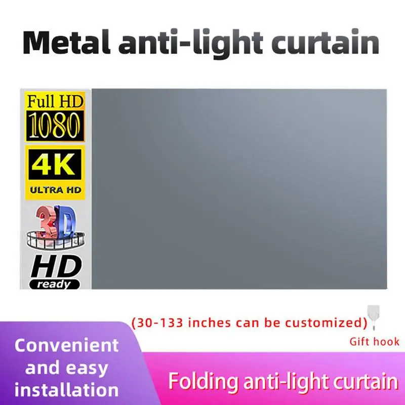 Projector Screen Display Curtain White Grid 16:9 HD Metal Anti Light Foldable Projection Reflective Cloth Wall Screen Theater