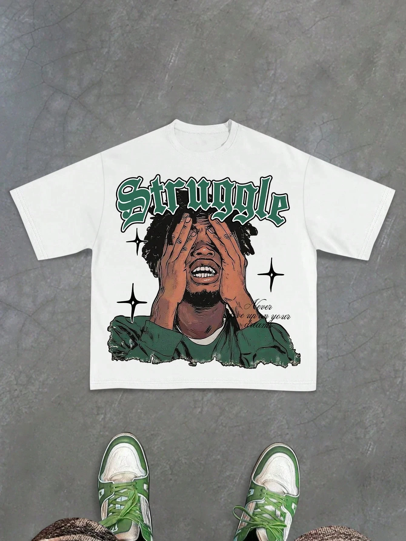 2026 New Family Matching T‑Shirt Struggle Portrait Star Ornate Gothic Font Front Print Cropped Oversized Cotton Short