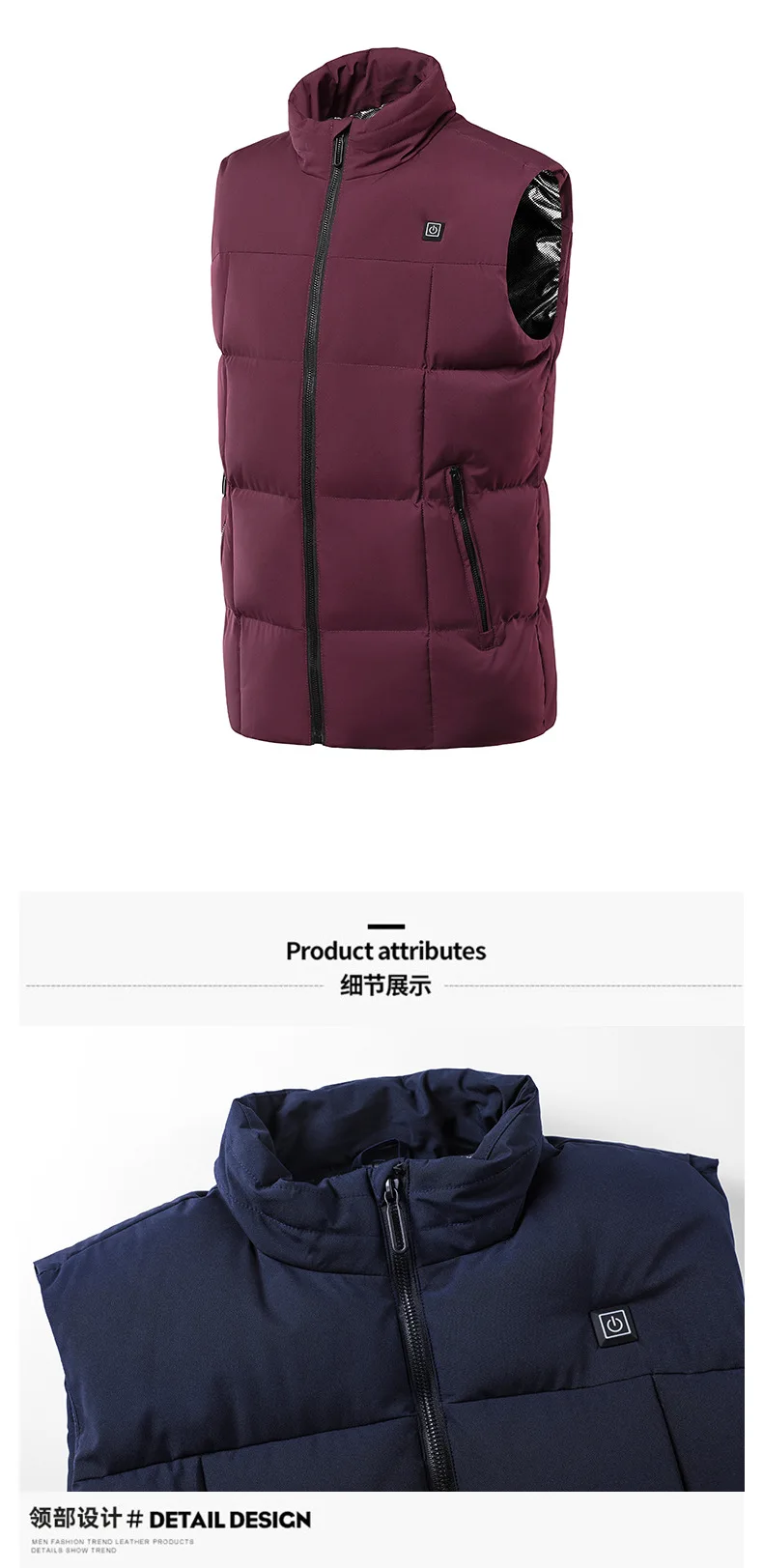Herren Damen USB Elektrisch Beheizte Weste Winter Reißverschluss Ärmellose Weste 9 Heizzonen Locker Sitzend Thermisch Warm Outdoor Sport Casual – Detail 3
