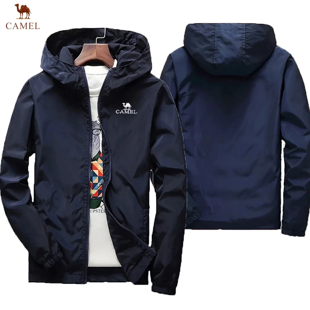 

Camel-Men Hooded Sun Protection Jacket, Windproof, Zippered, Large Dimensions, Light Color, Outdoor Camping, New Literature