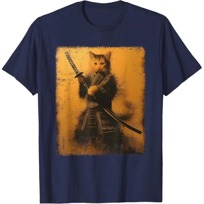 Samurai Cat vintage ukiyo-e warrior art graphic T-shirt