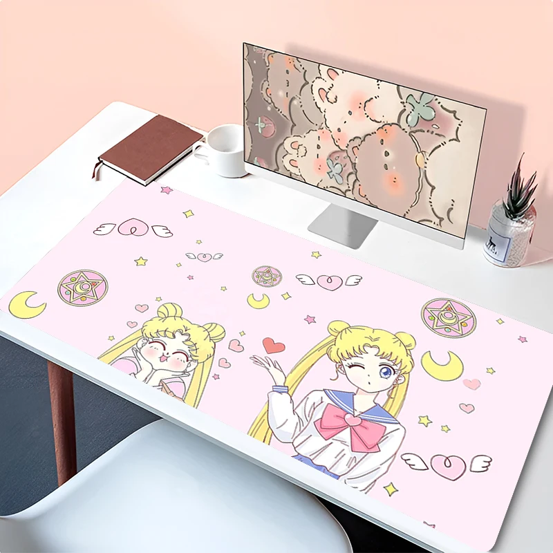 

Aesthetic pink Mouse Pad Anti Slip kawaii S-Sailor Moons table mat Locked Edge Gaming E-sports Office Computer Gamer Mouse Pad