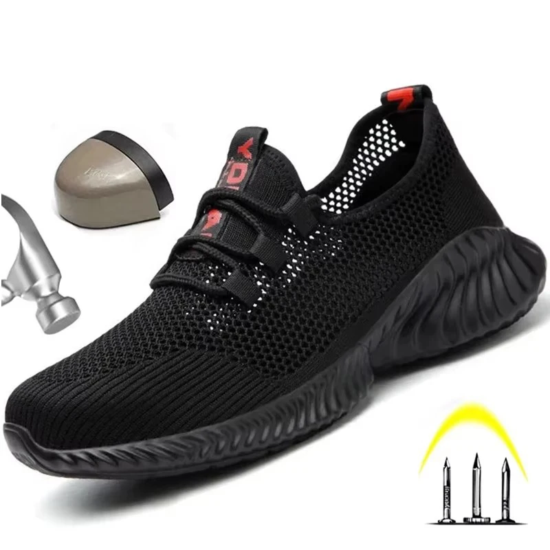Work Boots Breathable Safety Shoes Men's Lightweight Summer Anti-Smashing Piercing Work Sandals Protective Single Mesh Sneaker