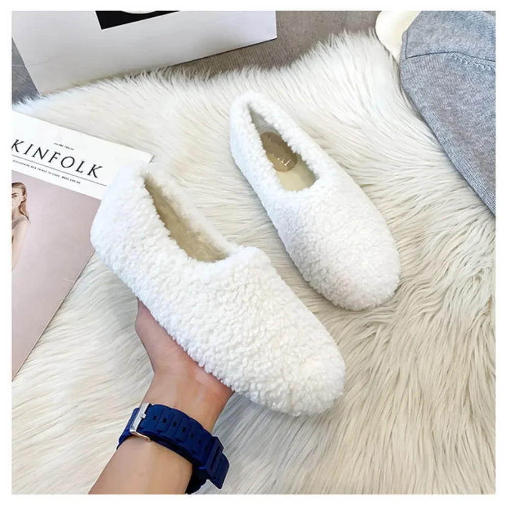 Lamb Wool Single Shoes Women's Autumn Winter New Item Wearing with Velvet Bean Shoes Single Shoes Large Size Single Shoe Women 4