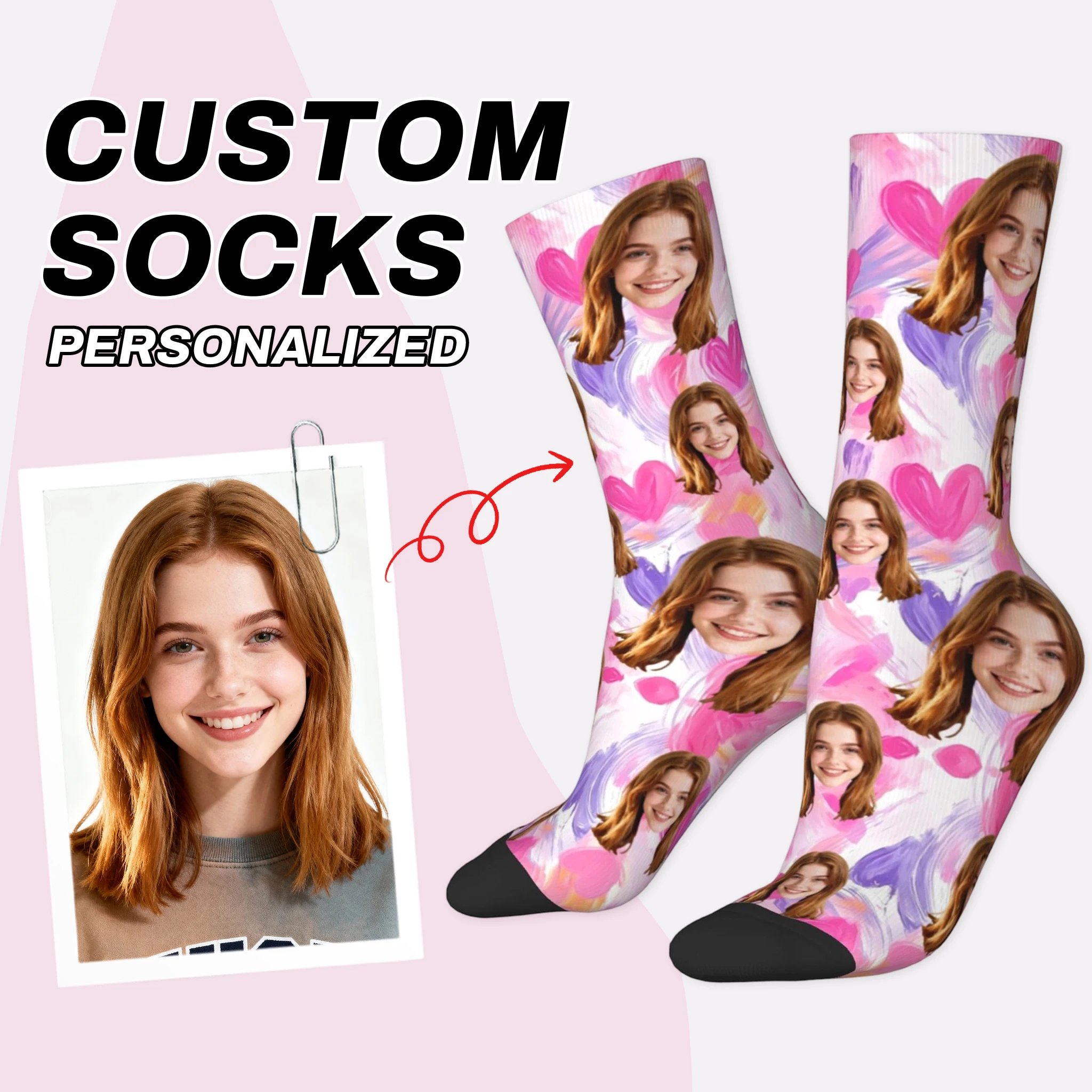 Custom face pattern socks unisex personalized fun socks with face pattern custom with  Valentine's Day gift