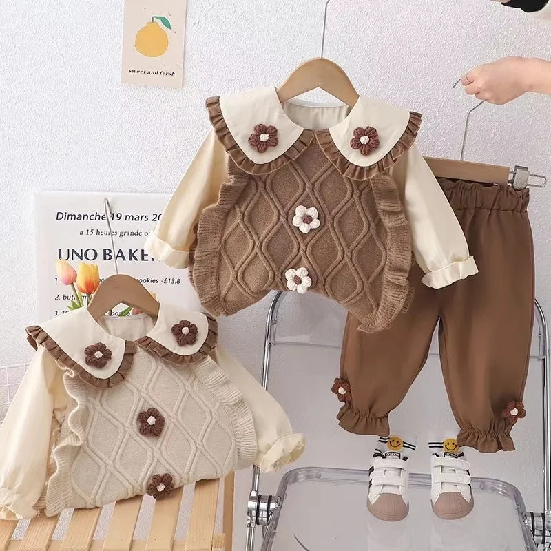 

New Spring Autumn Baby Clothes Children Fashion Vest Shirt Pants 3Pcs/Sets Kids Girls Clothing Toddler Costume Infant Tracksuits