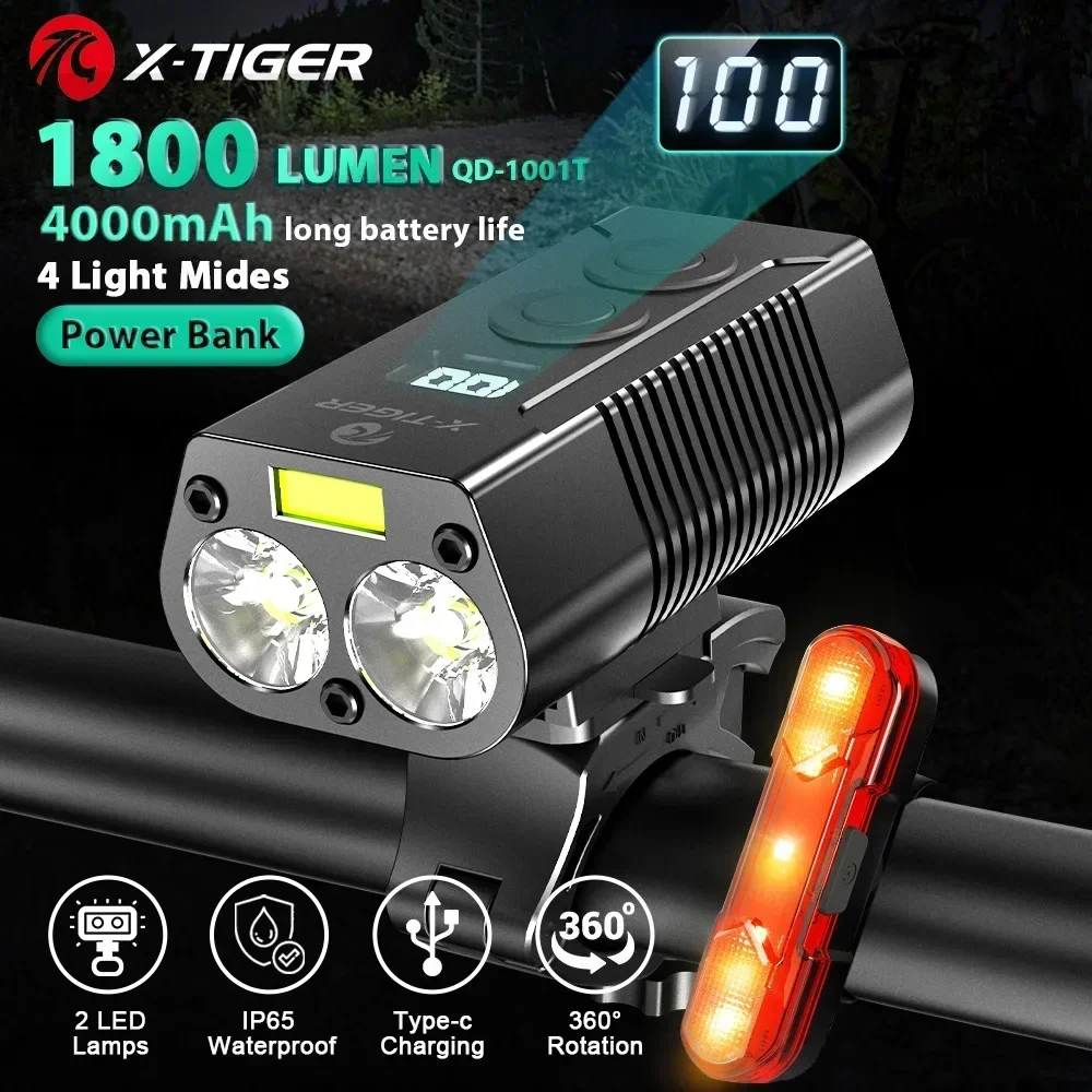 X-TIGER  Bike Light Rainproof Type-C Rechargeable LED Lamp 4000mAh MTB Front Lamp Headlight Aluminum Bicycle Light