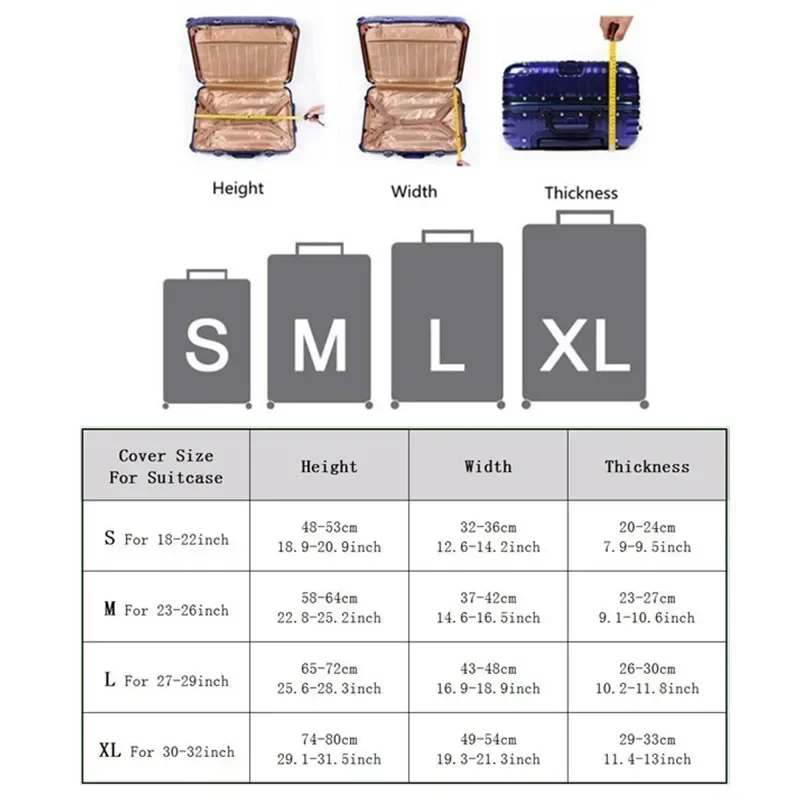 두꺼운 탄성 여행 가방 보호 슬리브, 세탁 가능한 방수 실드, 세계 매력 패턴, 수하물 커버, 18-32 인치까지 적용