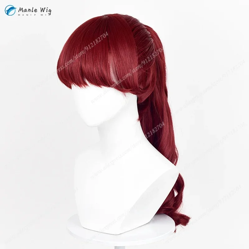 x;3,f6'b7\g,P5 Kasumi Yoshizawa Wine Red Long Ponytail Cosplay Anime Wig Quality Heat Resistant Syntheti5;h7'b8\f,4/ view 6
