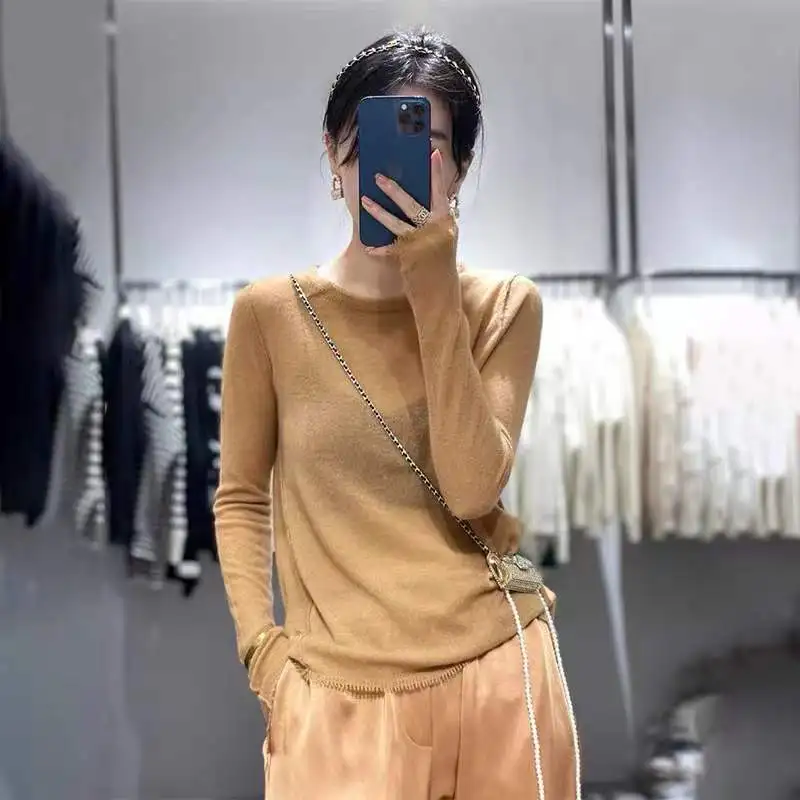 2023 spring autumn round neck fringe cashmere sweater women's loose Korean sweater fashion woolen base shirt