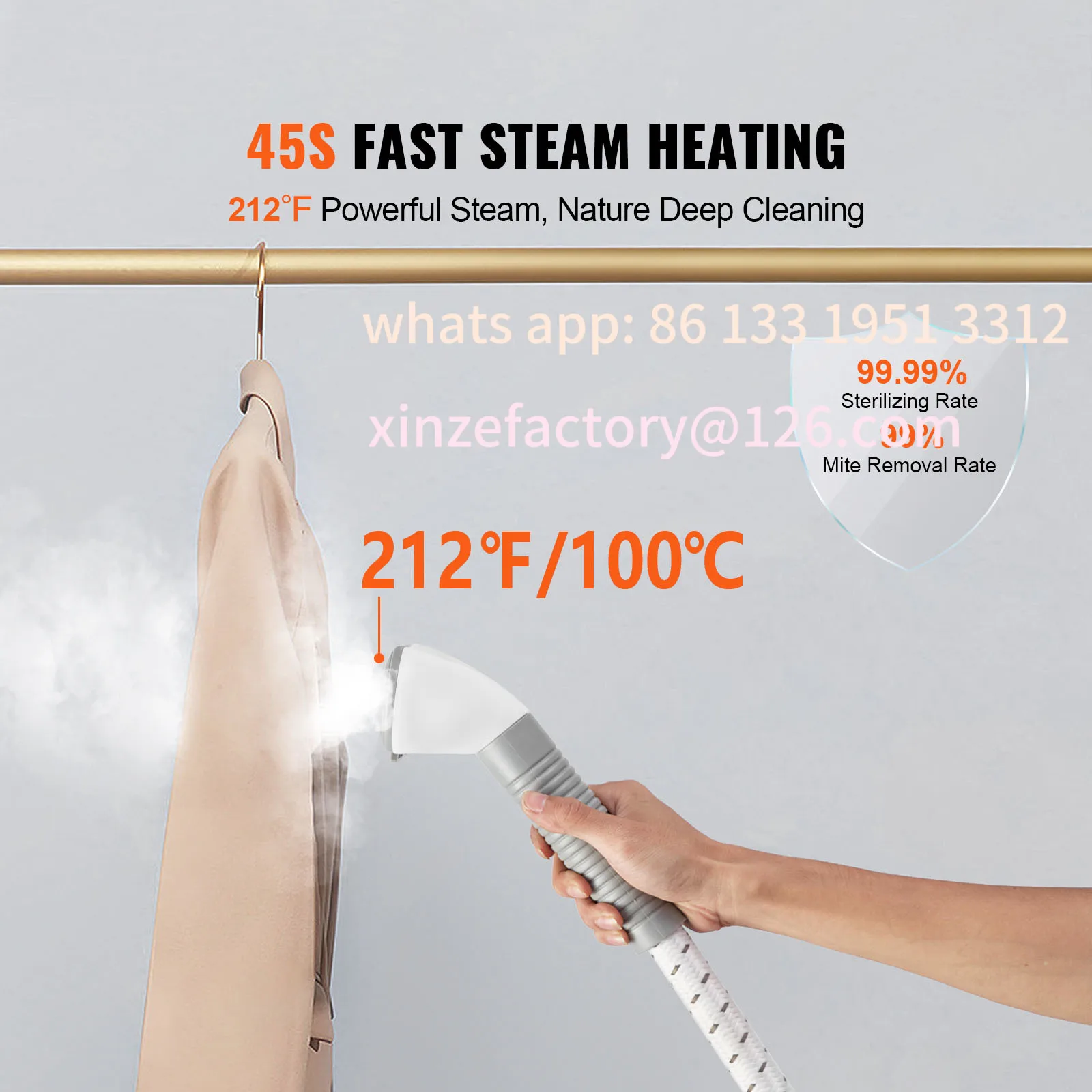 Customizable Standing Steamer w/ Foldable Garment Hanger 0.5 Gallon Water Tank for 90 Minutes Continuous Steaming Home