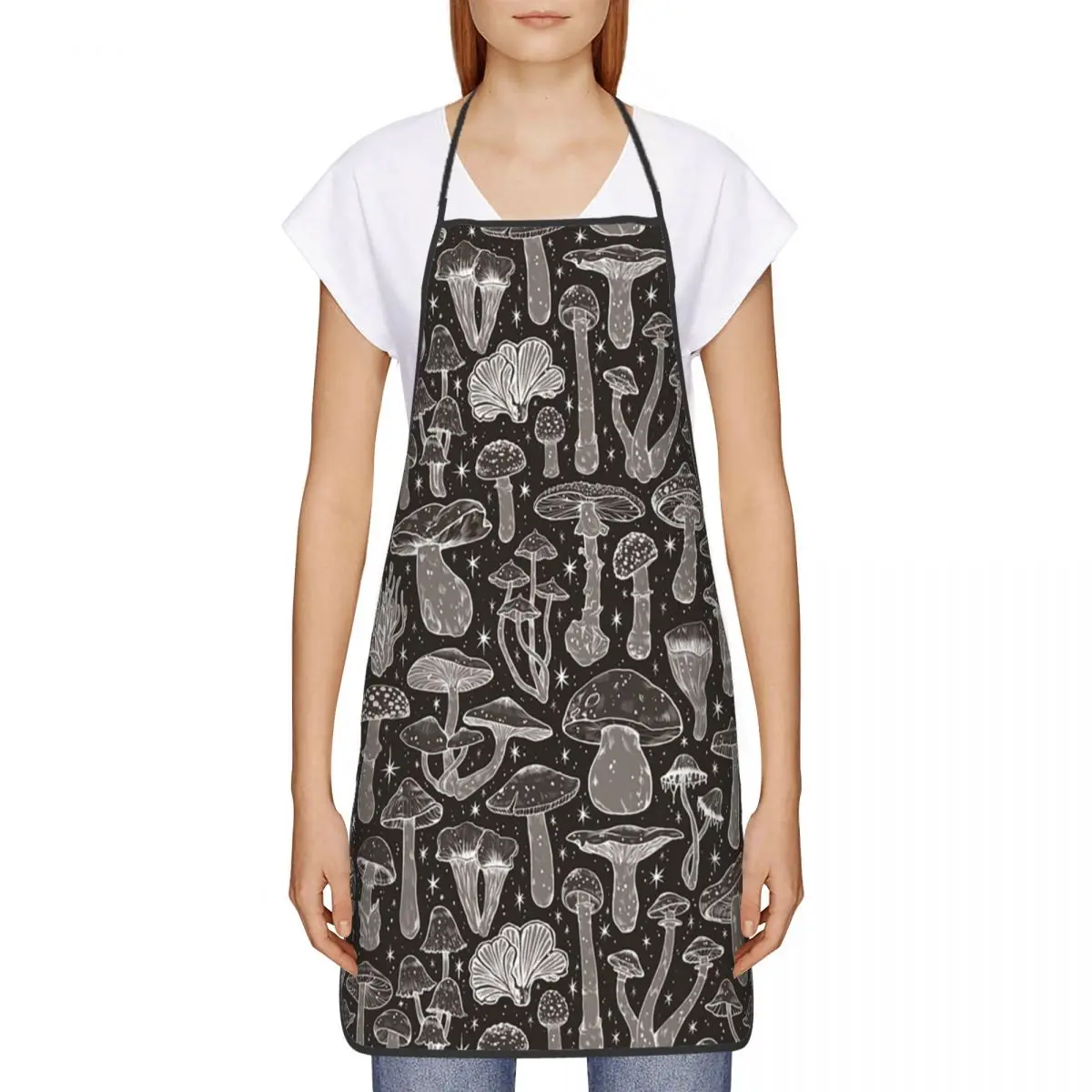 Funny Deadly Mushrooms Ghostly Bib Apron Women Men Unisex Kitchen Chef Tablier Cuisine for Cooking Baking Gardening