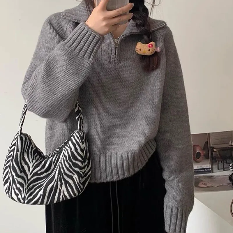 Maglione pullover a mezza catena sciolto a collo alto alla moda e semplice, maglione a maniche lunghe con temperamento autunnale e invernale