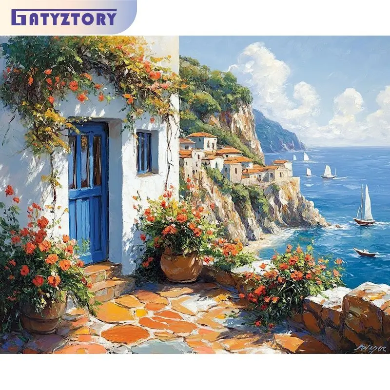 

GATYZTORY House Painting By Numbers Unframe Color by Numbers Kit Landscape Classic DIY Picture Paint