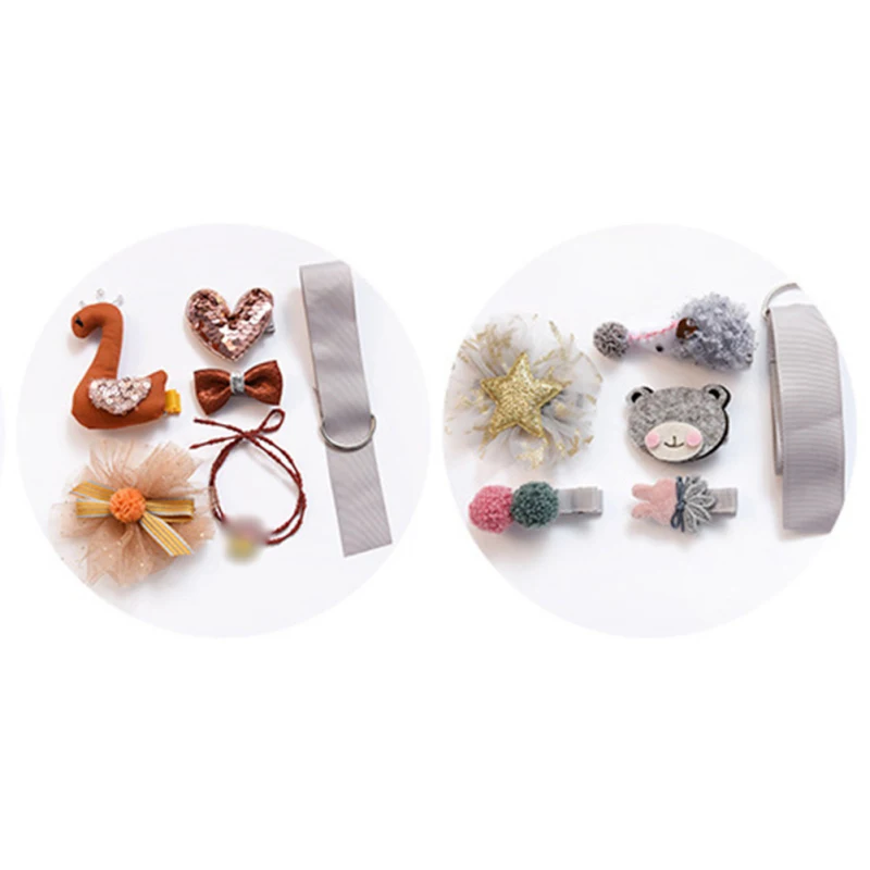 مجموعة دبابيس شعر بقوس شاش كرتوني ملون للفتيات ، إكسسوارات شعر للأطفال ، حقيبة للتوصيل ، ذيل حصان للطفل ، هدية عيد ميلاد