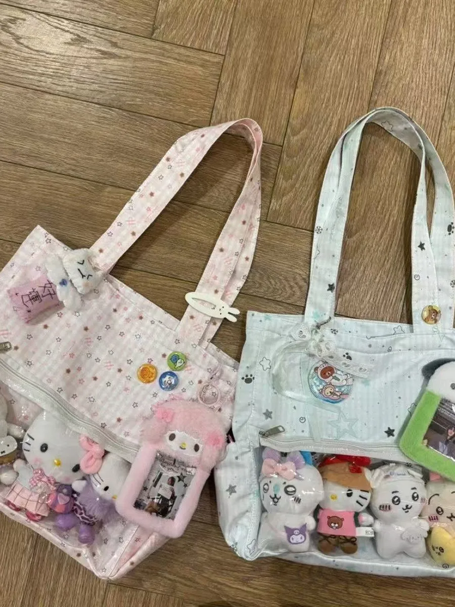 Only bags Cute Plush Ita Bag Japanese Preppy Style Large Capacity Tote Bag Clear Window Shoulder Bag Kawaii Anime Girls Handbag