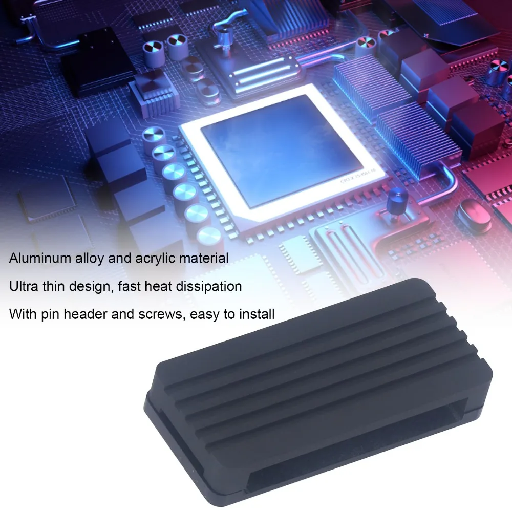 Acrylic Bottom Shell Aluminum Alloy Cooling Case Bent Pin Header Black Color Passive Cooling Enclosure Heatsink Case
