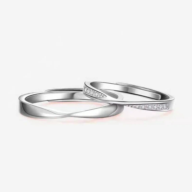 2pcs S925 pure silver ring - couple pair style Mobius twin knot symbolizes love and crowns love. Simple expression of love.