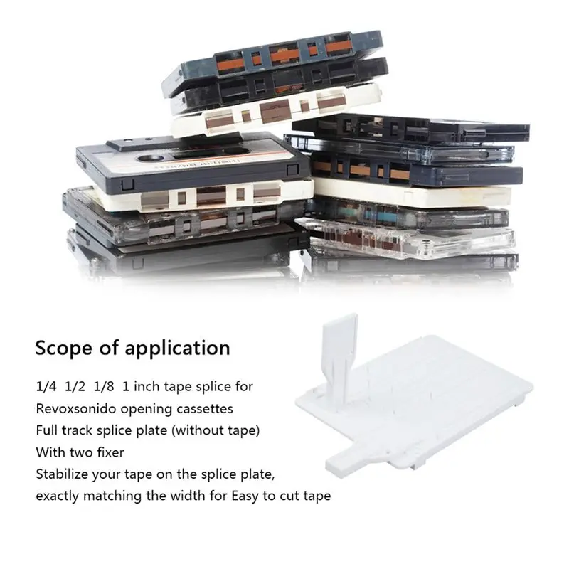 ABZZ-Tape Splicing Set Reel To Reel Tape Recorder Splicing Block For Opening Cassette Tape Repair With Two Fixers White