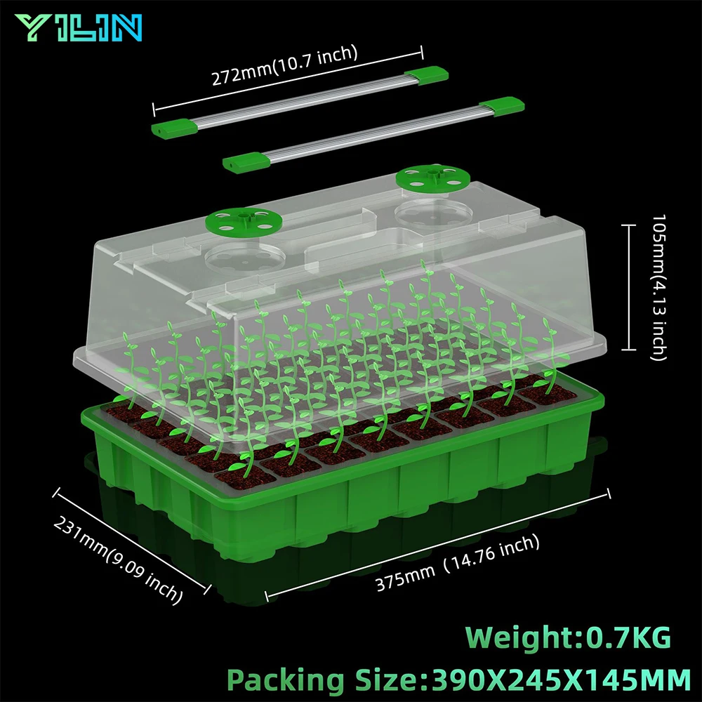 Seed Starter Kit Trays Set With Led Grow Lamps Smart Timer & Dimmable 40 Cells & 2 LED Grow Lights/1Pack For Home Garden Plant
