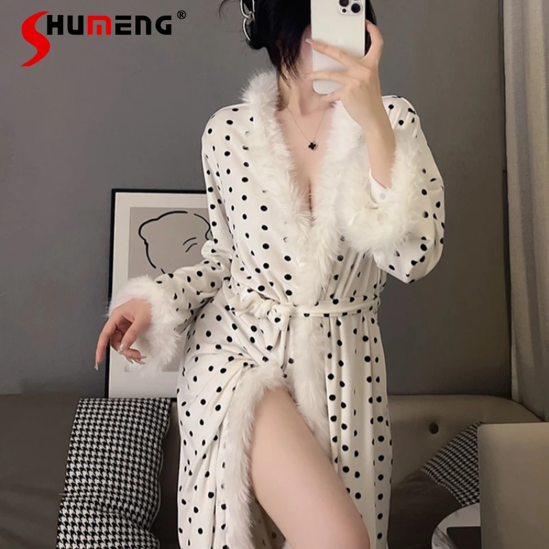 

Осенне-зимние флисовые пижамы для женщин: сексуальные халаты в стиле «чистое желание», утолщенные женские банные халаты и домашняя одежда