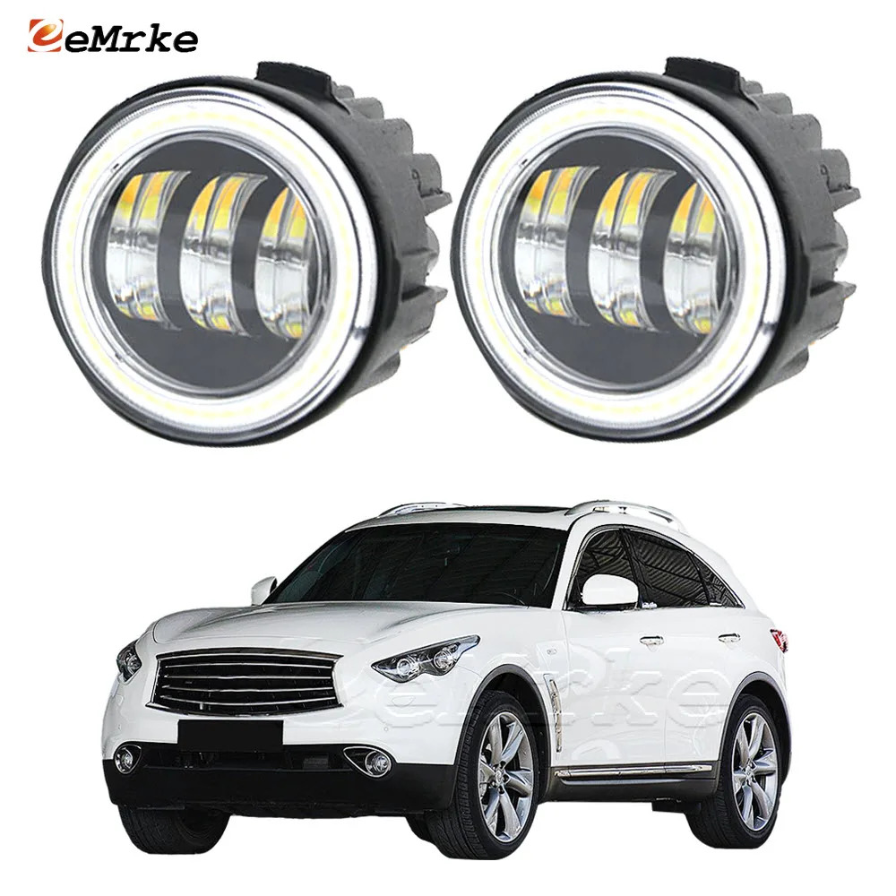 2x Led Angel Eyes DRL + Fog Lights Lamp for Infiniti FX II S51 FX35 FX37 FX50 FX50S FX37S FX30d FX30 dS QX70 QX70s 2009-2017