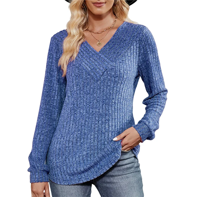 

FX-Women V Neck Long Sleeve Blouse For Women Casual Fall Tops Tunic Sweaters Fashion Clothes