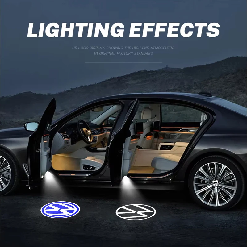 2 Proyectores LED para Puerta de Coche, Luz de Bienvenida con Sombra Fantasma, Accesorios para VW Passat B6 B7 B8 B9 Touareg Jetta GTI R Golf 5 6 7 MK6 MK7