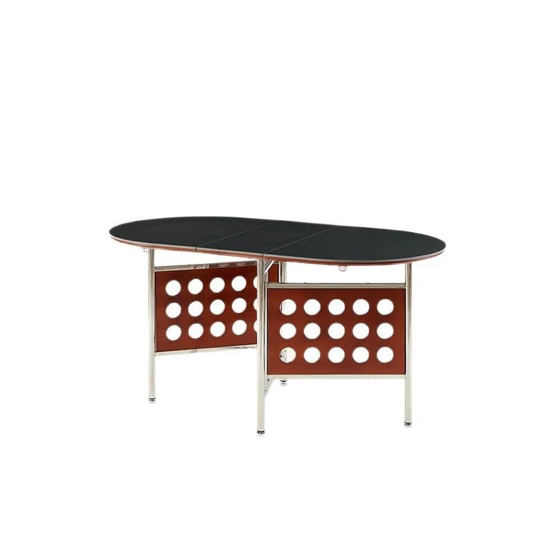 Slate dining table, home small apartment foldable stainless steel oval table, medieval style wall-against simple storage table