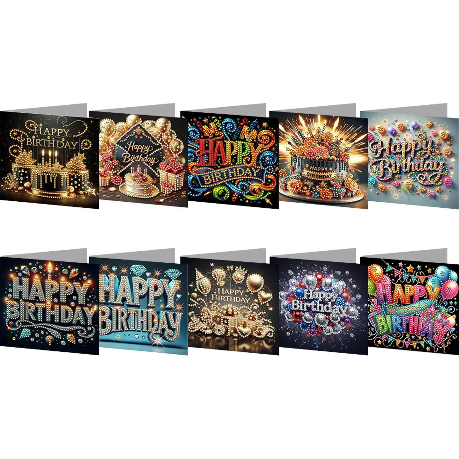 

10pcs DIY Diamond Painting Greeting Card Set Birthday Theme Diamond Art Handmade Cards Creative Birthday & Thanksgiving Card Kit