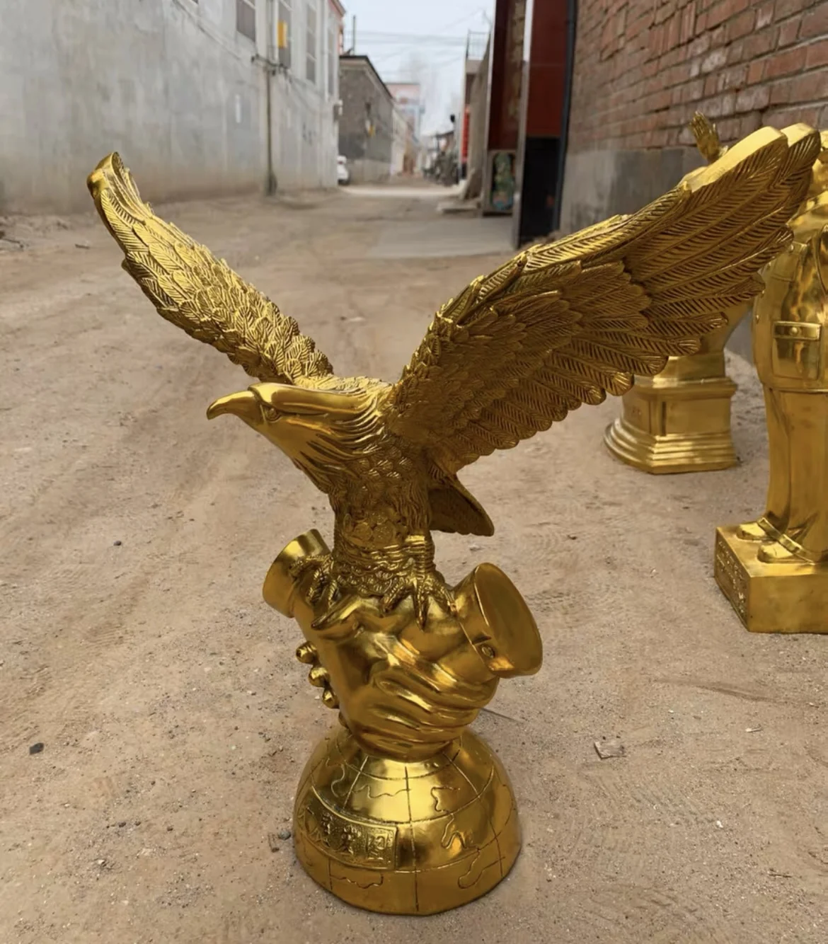 

51CM large 2023 HOME Company TOP decoration Recruit money wealth good luck Success Auspicious gold Eagle Falcon hawk copper