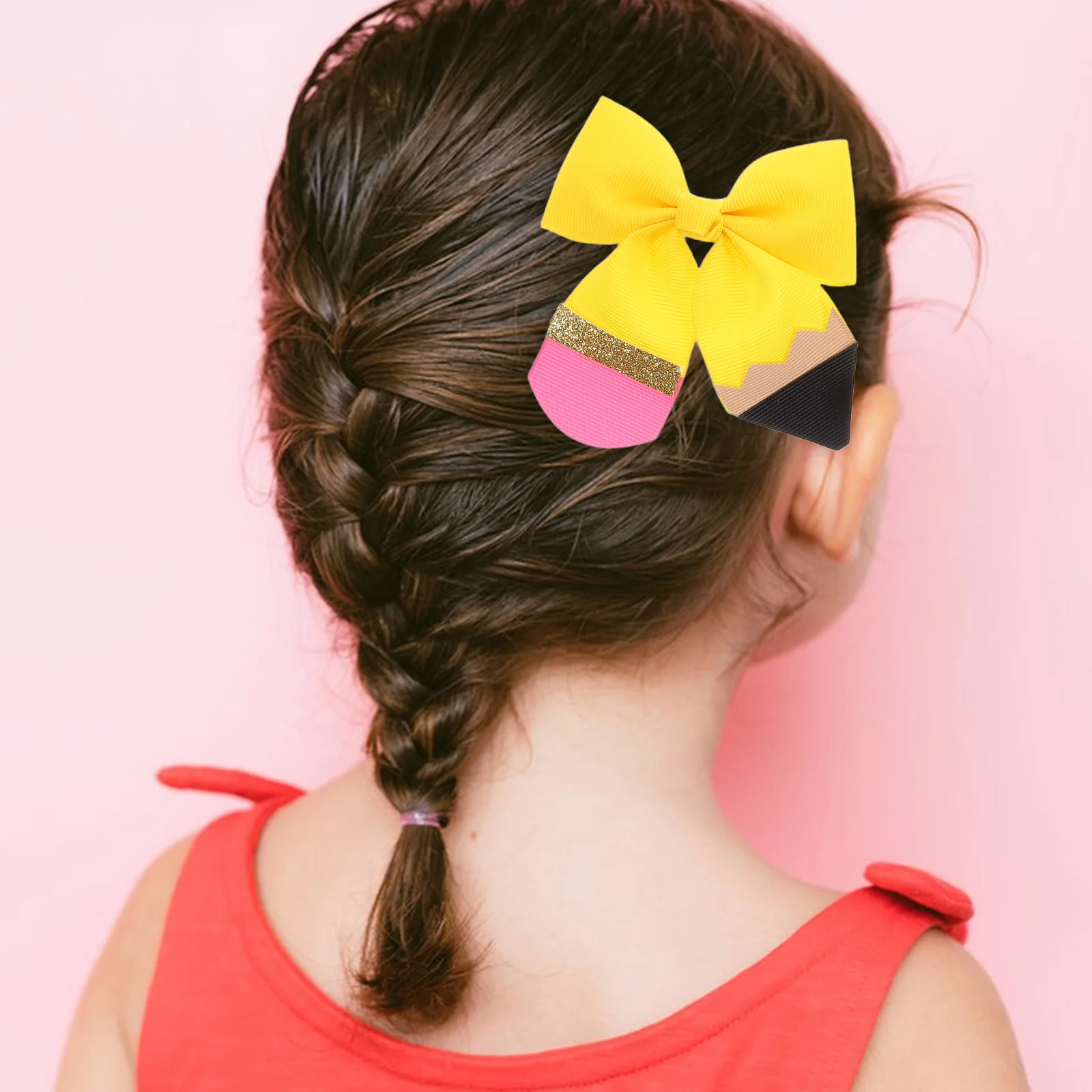 

2 Pcs Children Hair Accessories Ribbon Back to School Clips Secure Grip Comfortable Material Sparkling Bows Versatile Use Girls