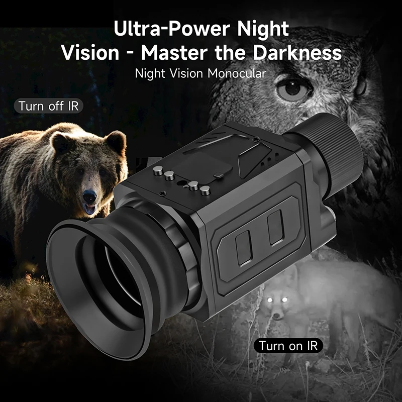 XILETU تلسكوب أحادي العين للصيد في الهواء الطلق بمدى 800 متر، رؤية ليلية حرارية عالية الدقة مع تكبير رقمي 7x بصري 4x للحياة البرية