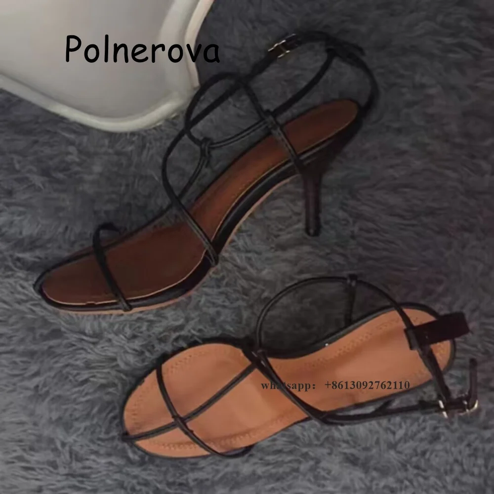 Sandali legati a T String tacchi sottili scarpe da donna cintura con una parola estate Casual fibbia in metallo punta tonda sandali moda retrò da