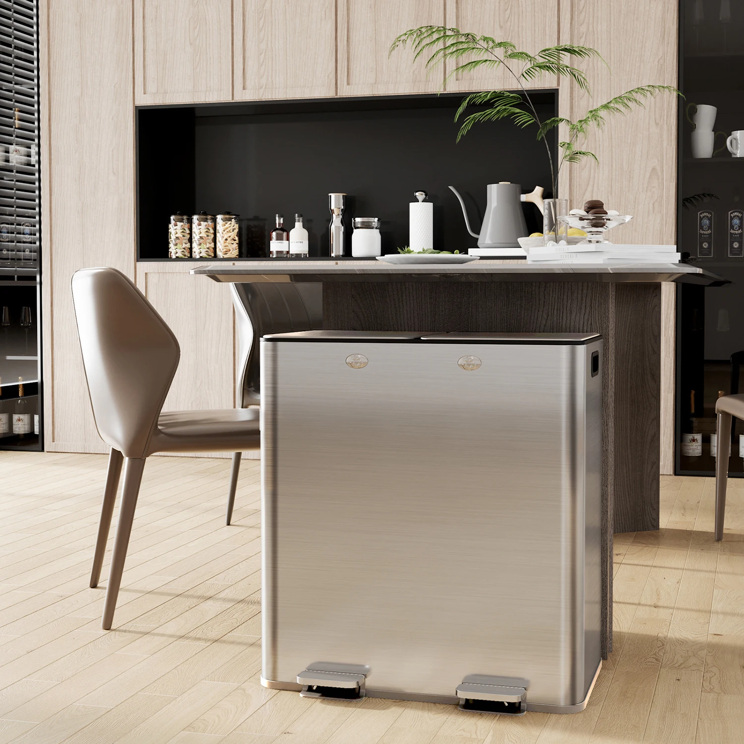 

Stainless Steel Trash Can 2*30L Double Barrel Thin Cover Rectangular Pedal Garbage Can Waste Bin with Lids for Kitchen Office