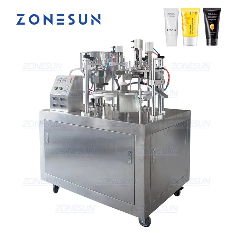 ZONESUN All-in-one Automatic Rotary Balm Cream Soft Tube Filling And Ultrasonic Seam Sealing Machine For Production ZS-GZNF10